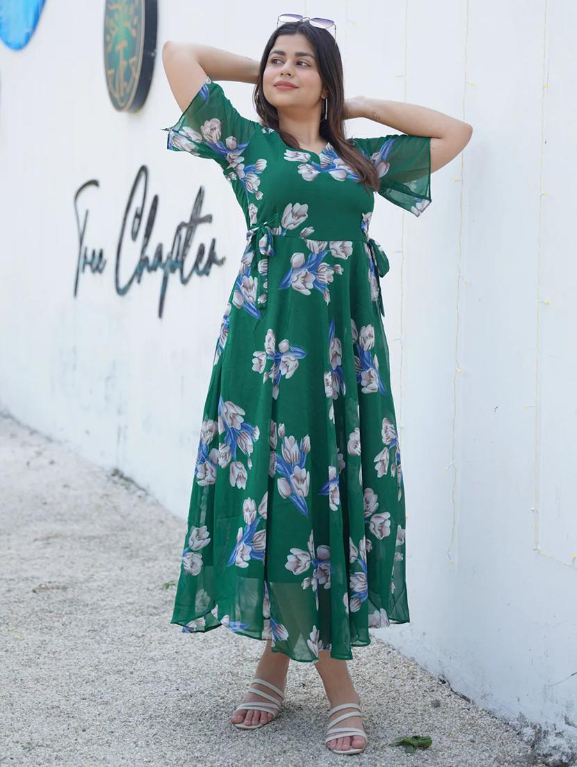 women floral print bell sleeve fit & flare dress - 22048031 - Standard Image - 2
