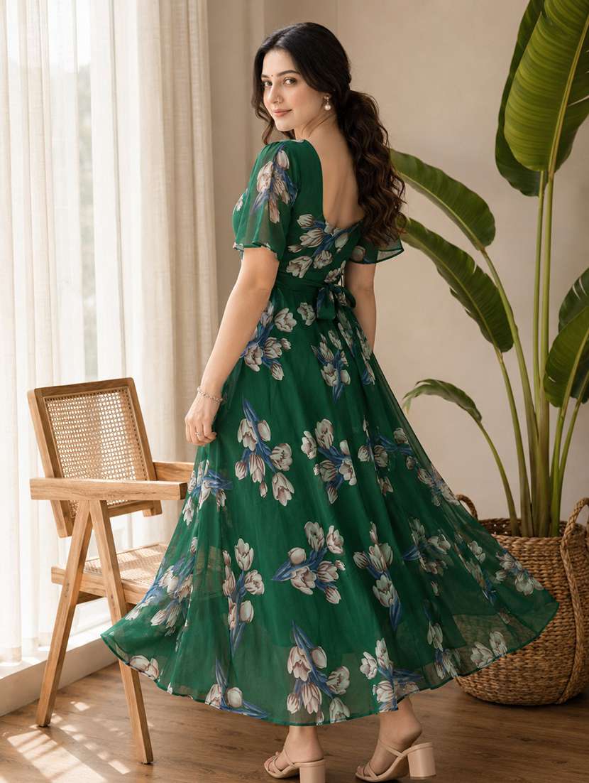 women floral print bell sleeve fit & flare dress - 22048031 -  Standard Image - 2