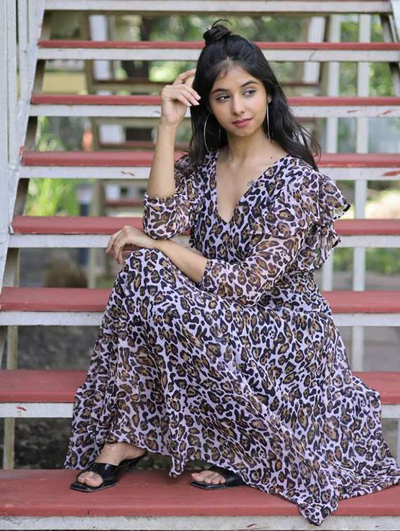 women animal print v-neck fit & flare dress - 22048033 -  Standard Image - 2