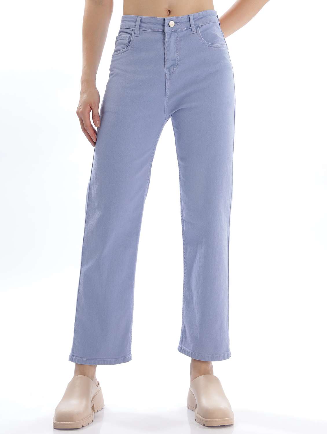 women solid high rise staright fit jeans  