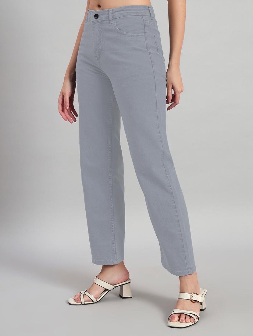 women solid high rise staright fit jeans - 22048051 - Standard Image - 2