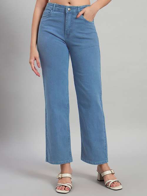 women solid high rise staright fit jeans   - 22048053 -  Standard Image - 0