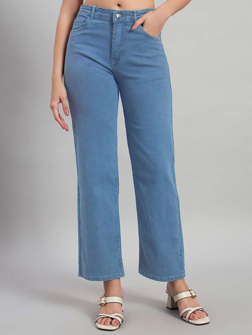 women solid high rise staright fit jeans  