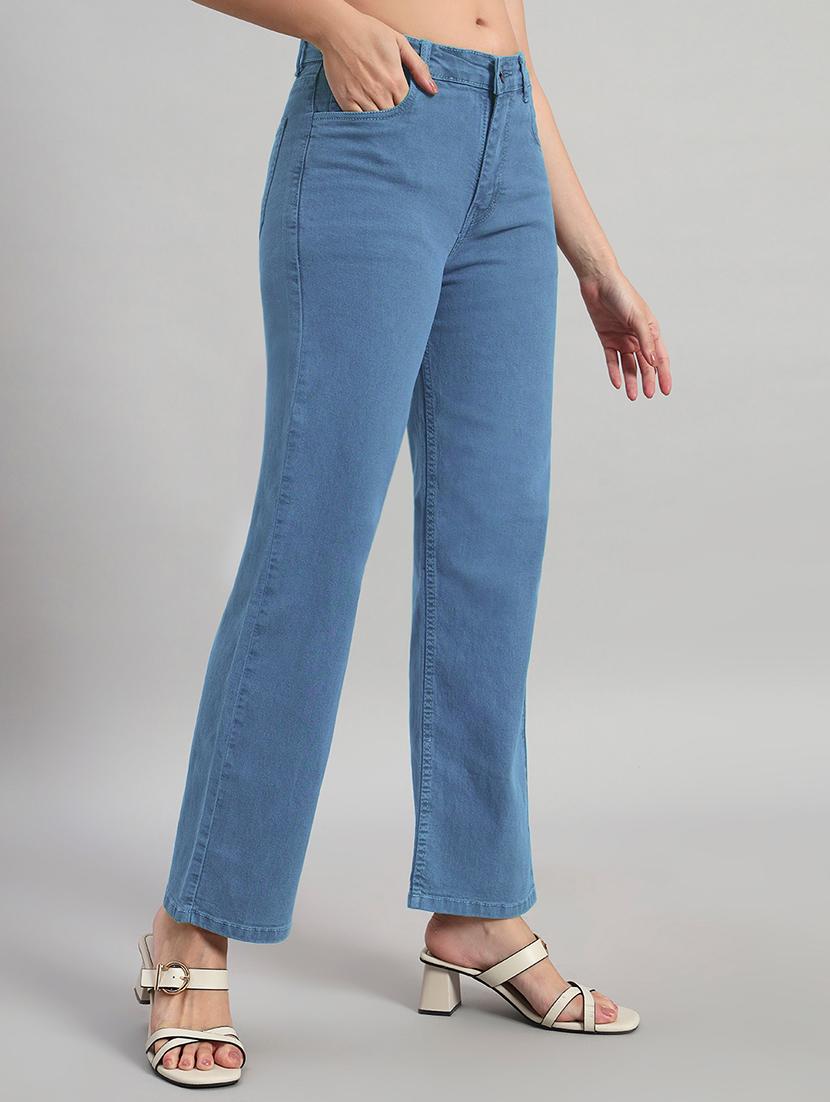 women solid high rise staright fit jeans - 22048053 - Standard Image - 2
