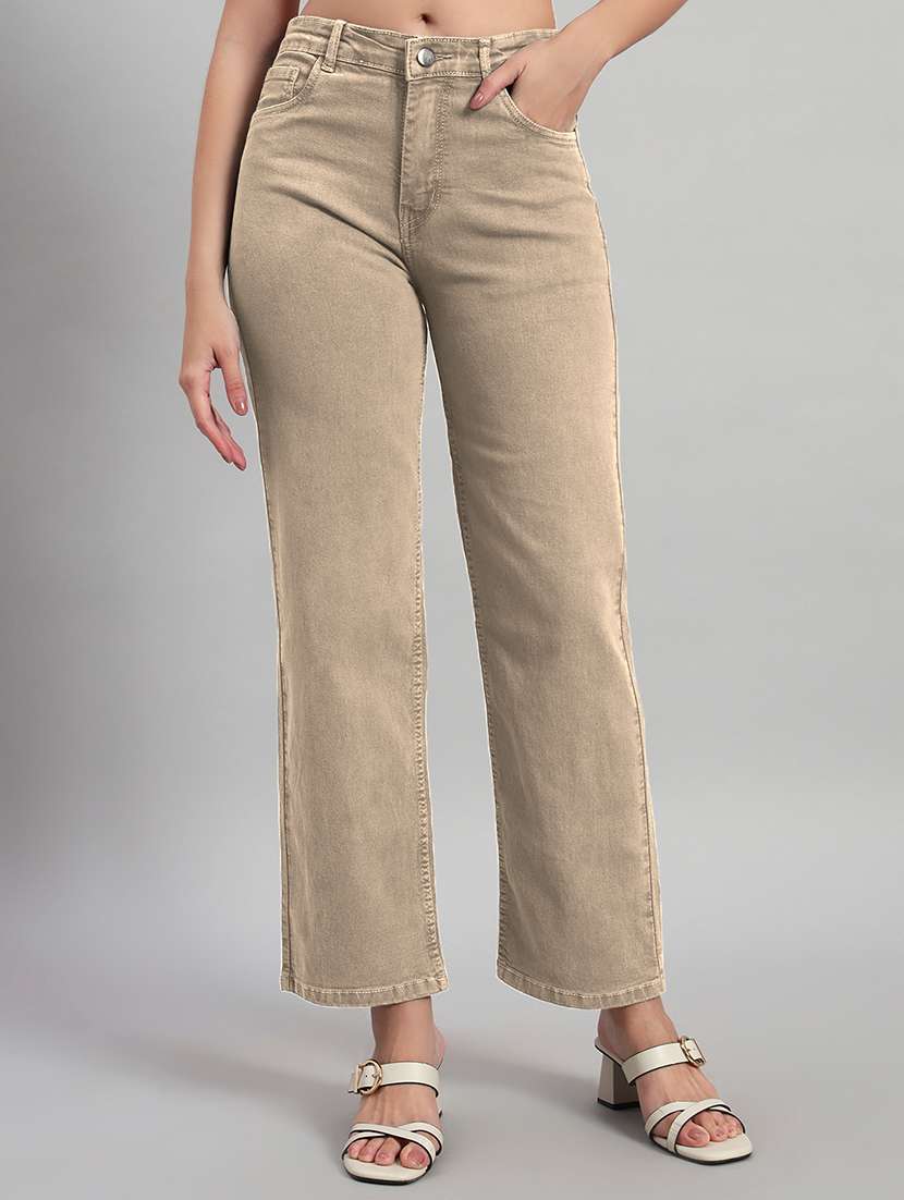 women solid high rise staright fit jeans   - 22048055 -  Zoom Image - 0