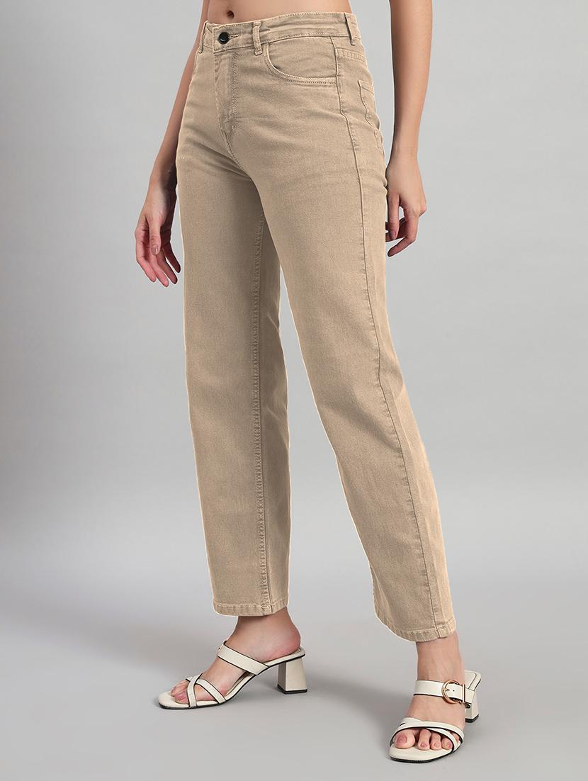 women solid high rise staright fit jeans - 22048055 - Standard Image - 2