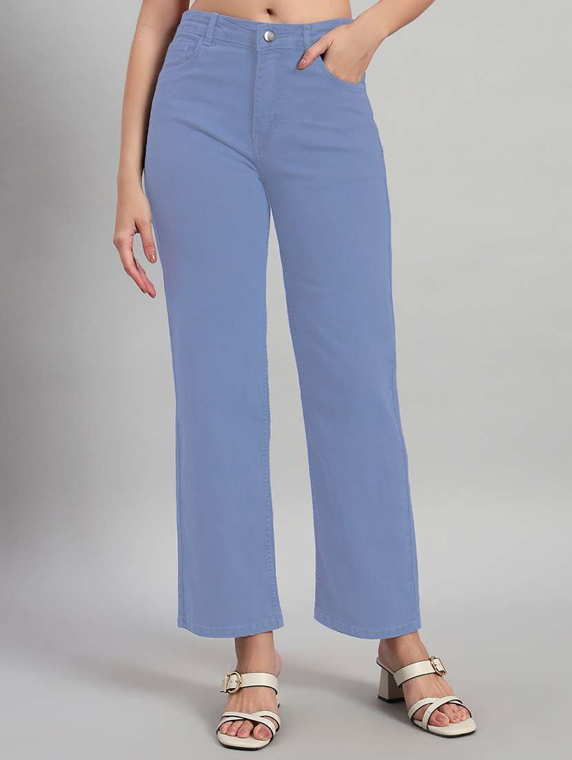 women solid high rise staright fit jeans  