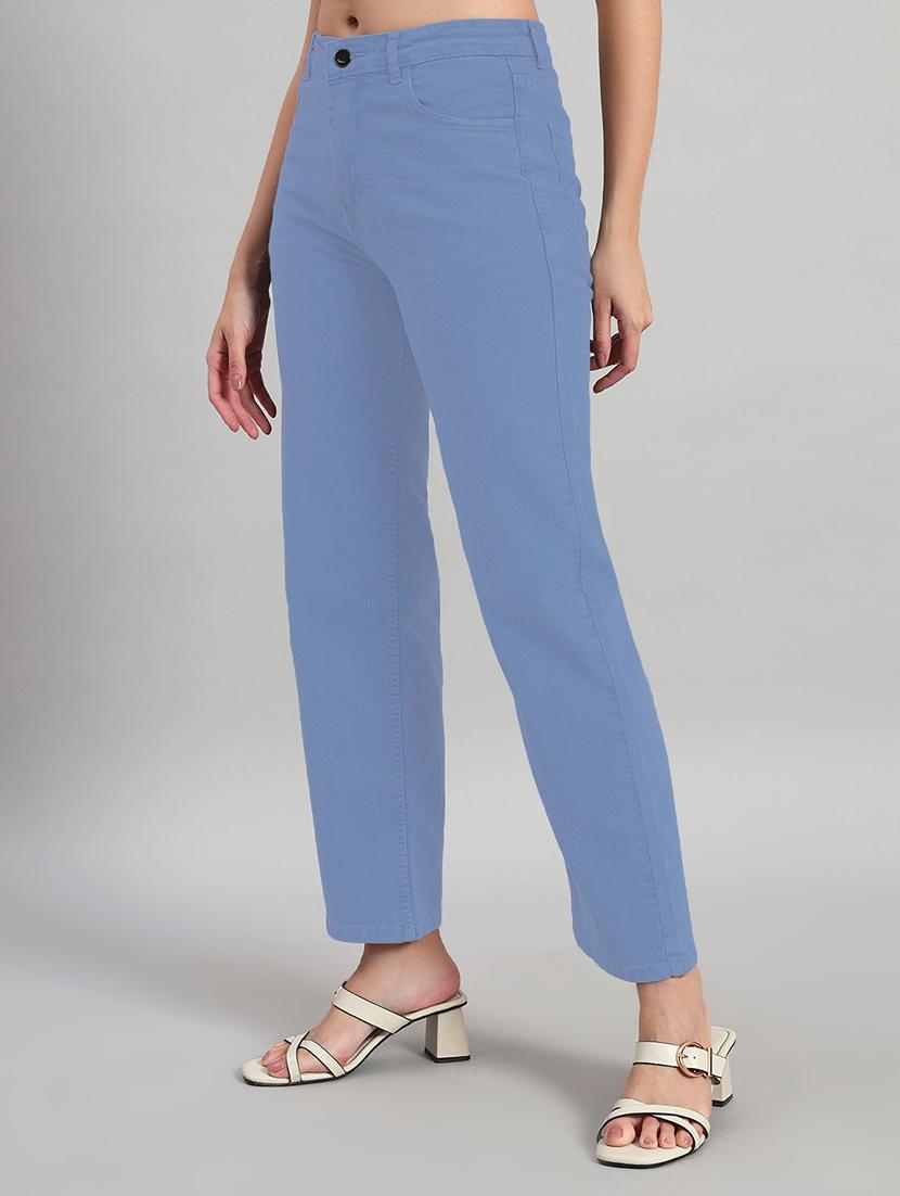 women solid high rise staright fit jeans - 22048057 - Standard Image - 2