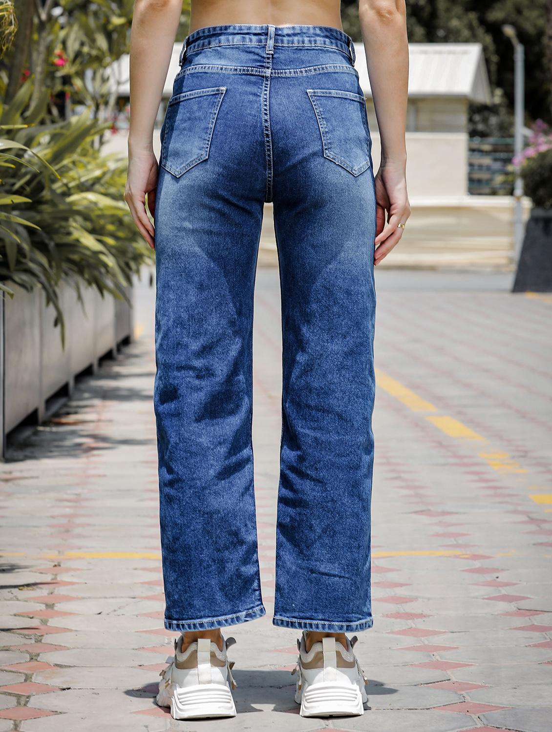 women solid high rise staright fit jeans - 22048063 - Standard Image - 2