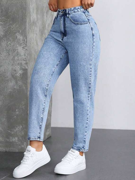 women solid high rise mom fit jeans - 22048068 - Standard Image - 2