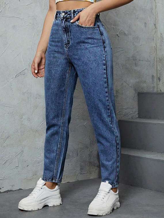 women washed high rise mom fit jeans - 22048070 - Standard Image - 2