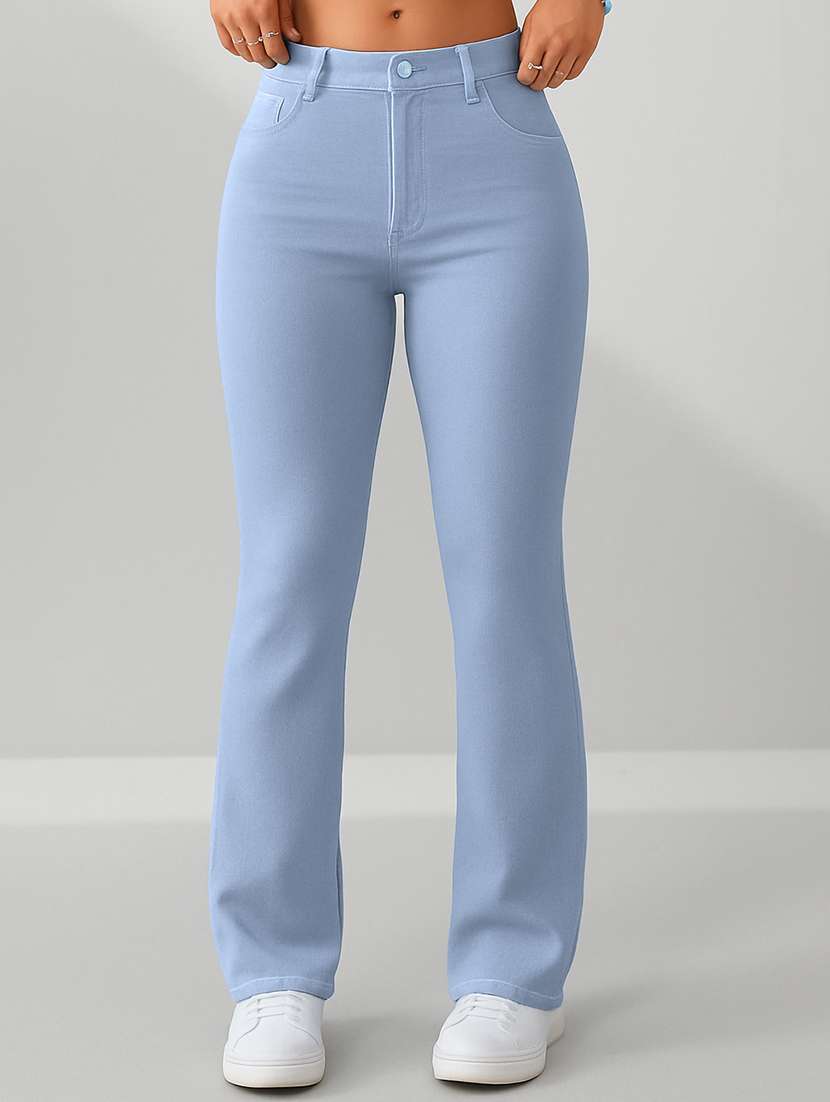women solid high rise bootcut jeans  