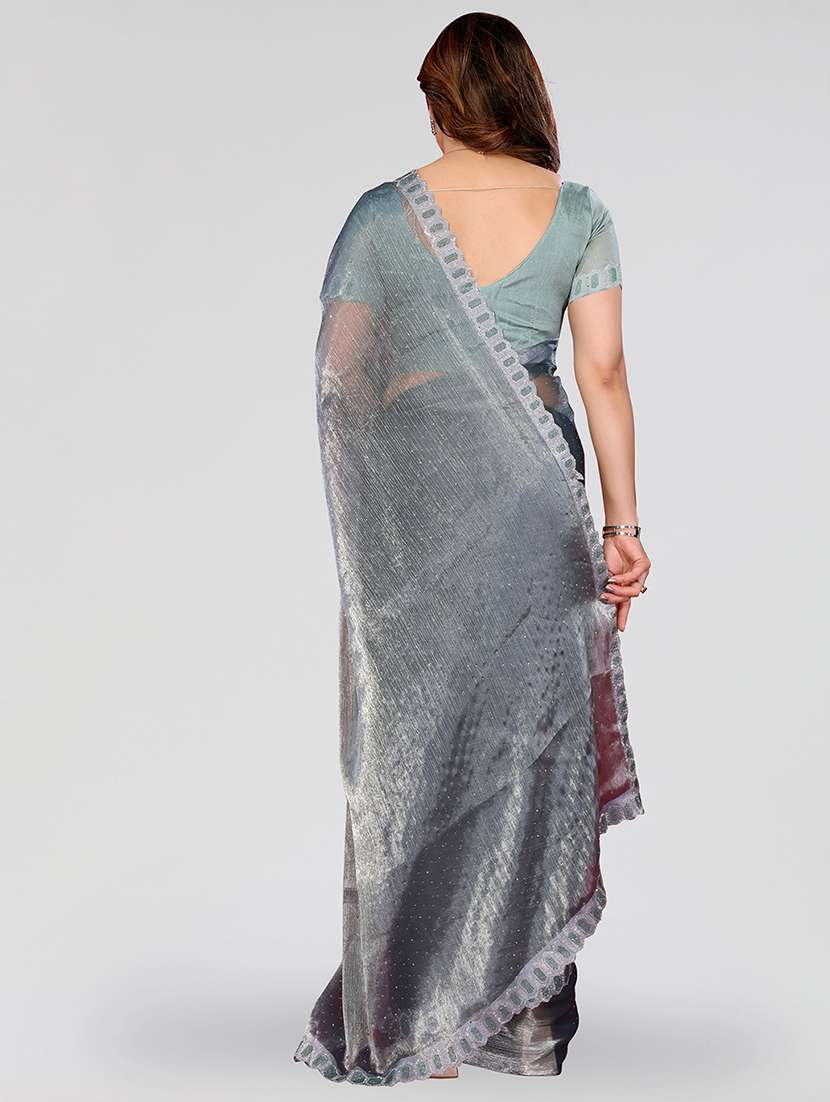 women solid with work embellished saree with blouse - 22048081 -  Standard Image - 2