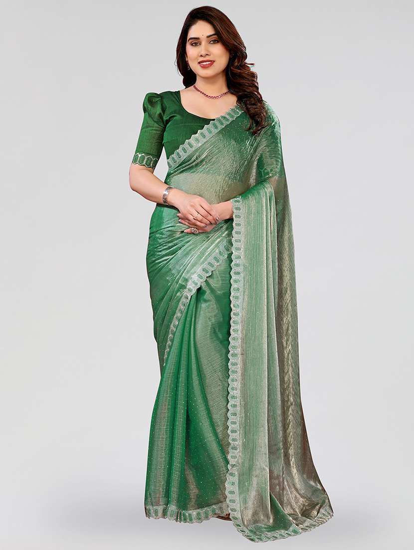 women solid with work embellished saree with blouse