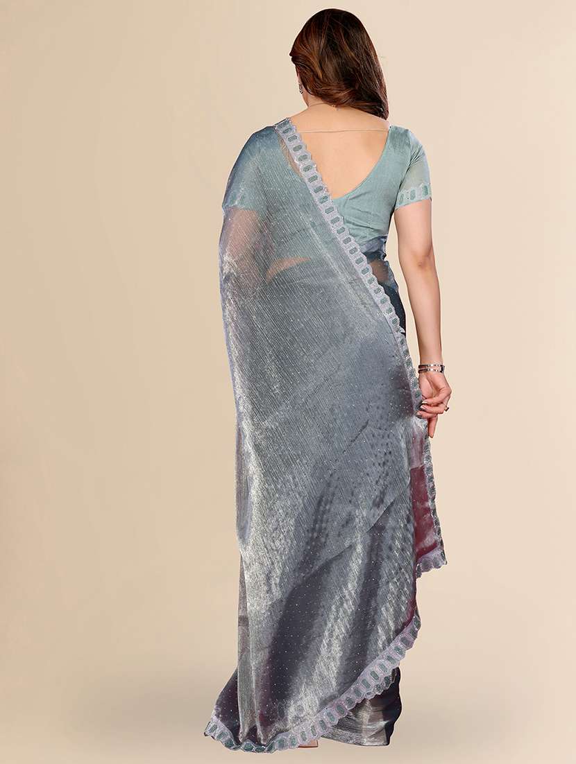 women solid with work embellished saree with blouse - 22048090 -  Standard Image - 2