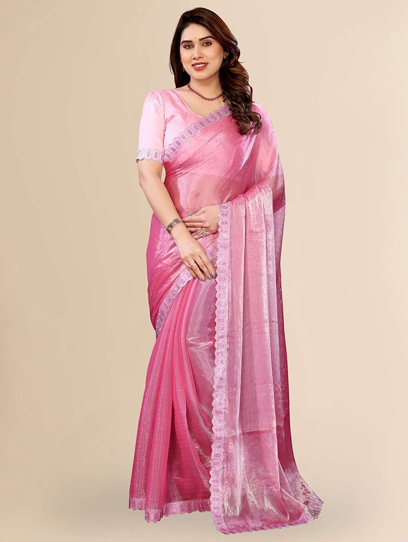 women solid with work embellished saree with blouse