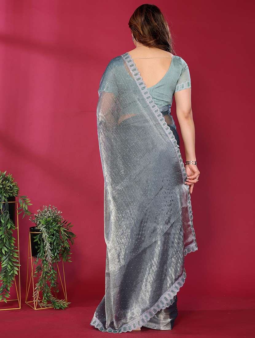 women solid with work embellished saree with blouse - 22048099 -  Standard Image - 2