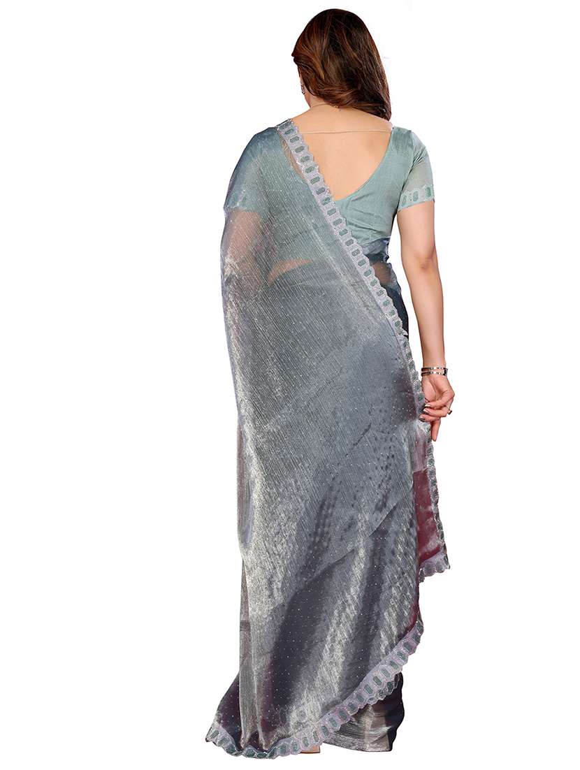 women solid with work embellished saree with blouse - 22048108 -  Standard Image - 2