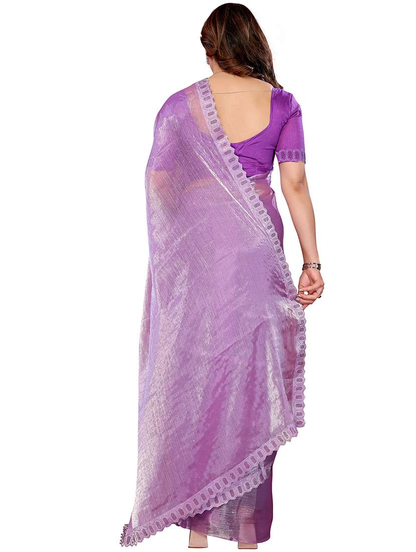 women solid with work embellished saree with blouse - 22048111 -  Standard Image - 2