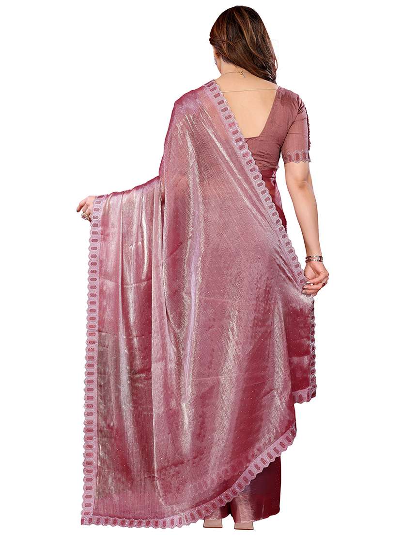 women solid with work embellished saree with blouse - 22048116 -  Standard Image - 2