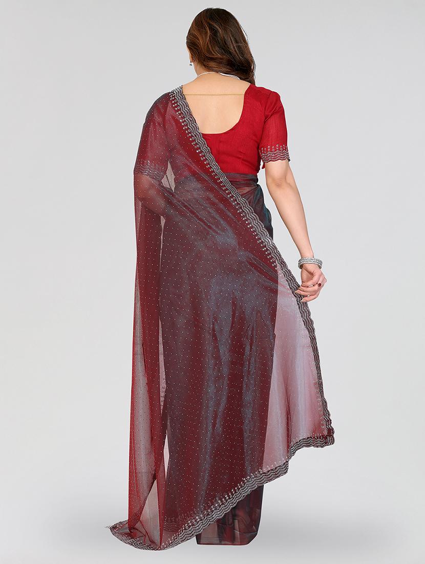 women solid with work embellished saree with blouse - 22048129 - Standard Image - 2