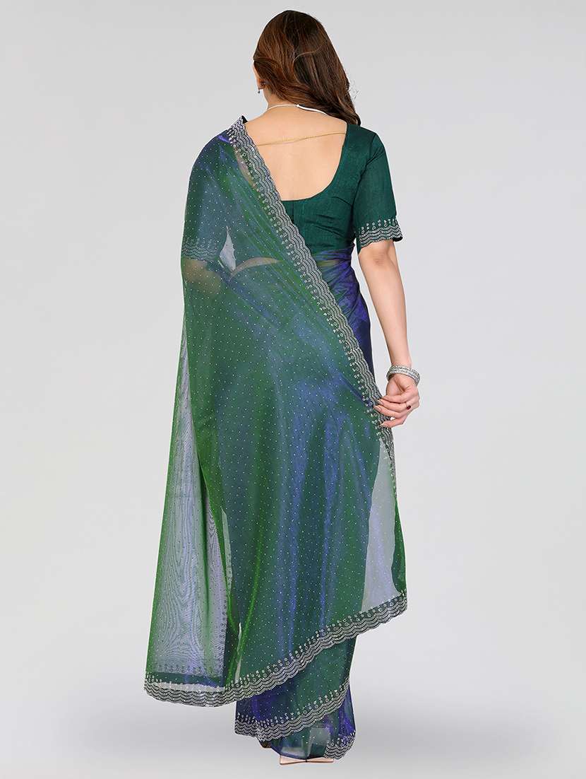 women solid with work embellished saree with blouse - 22048132 - Standard Image - 2