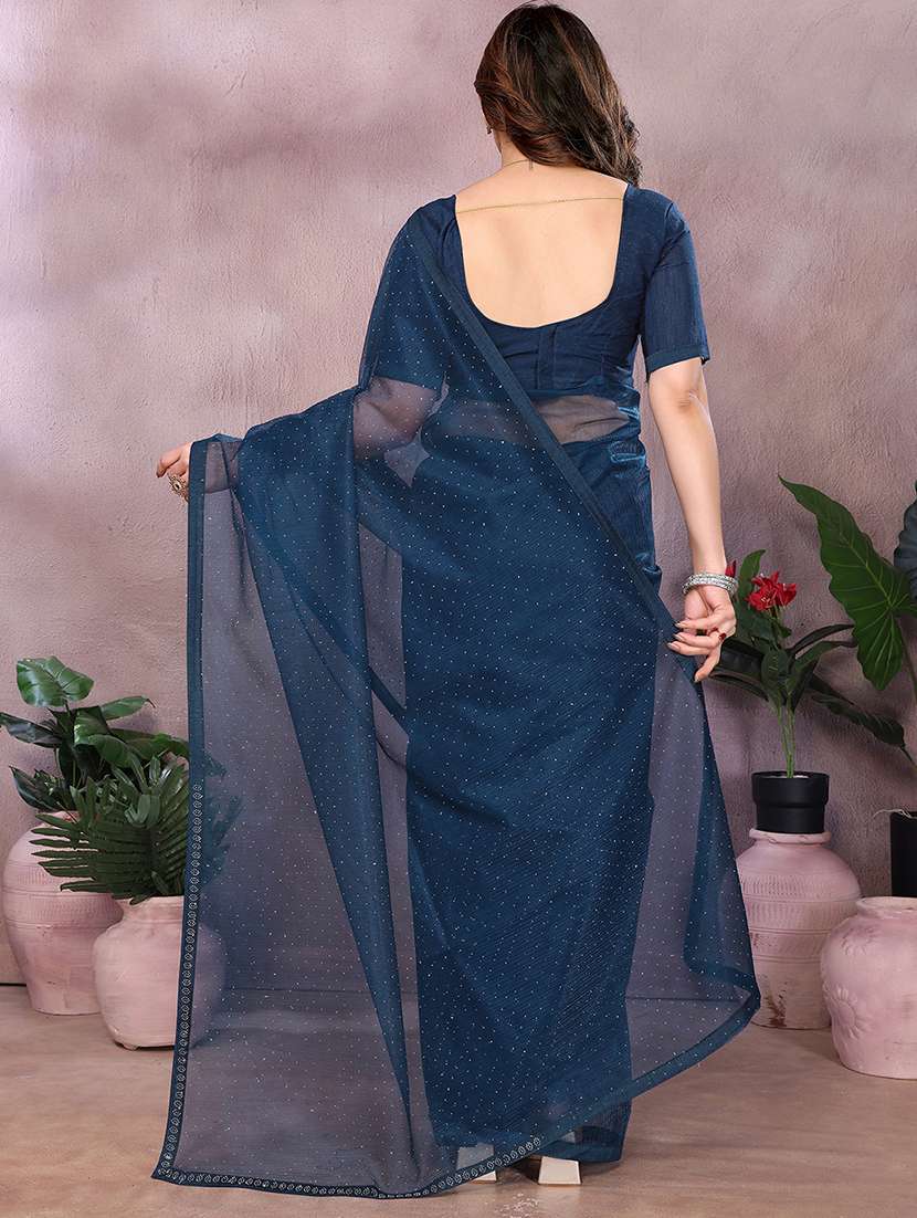 women solid with work embellished saree with blouse - 22048144 -  Standard Image - 2