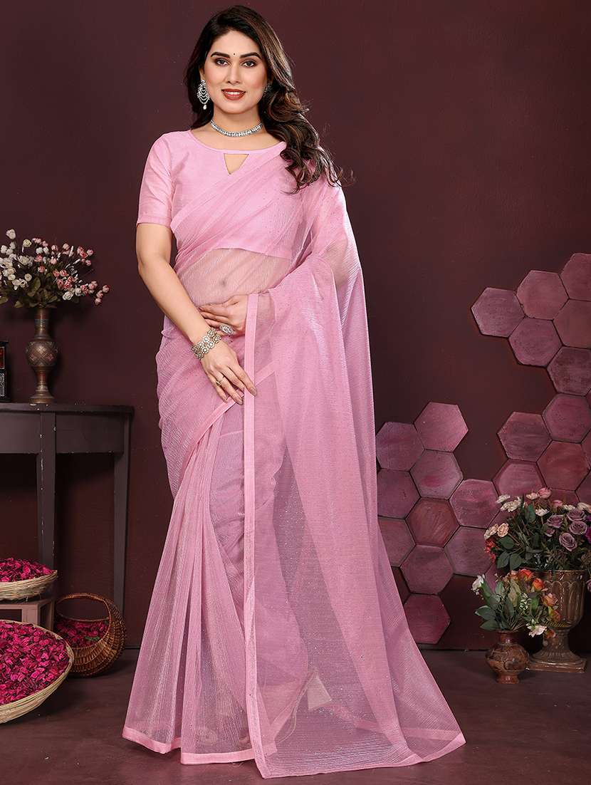 women solid with work embellished saree with blouse