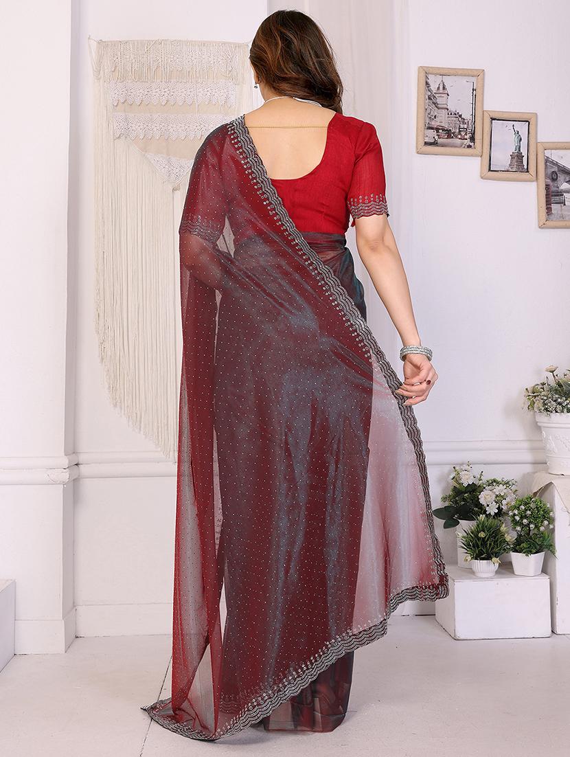 women solid with work embellished saree with blouse - 22048149 - Standard Image - 2