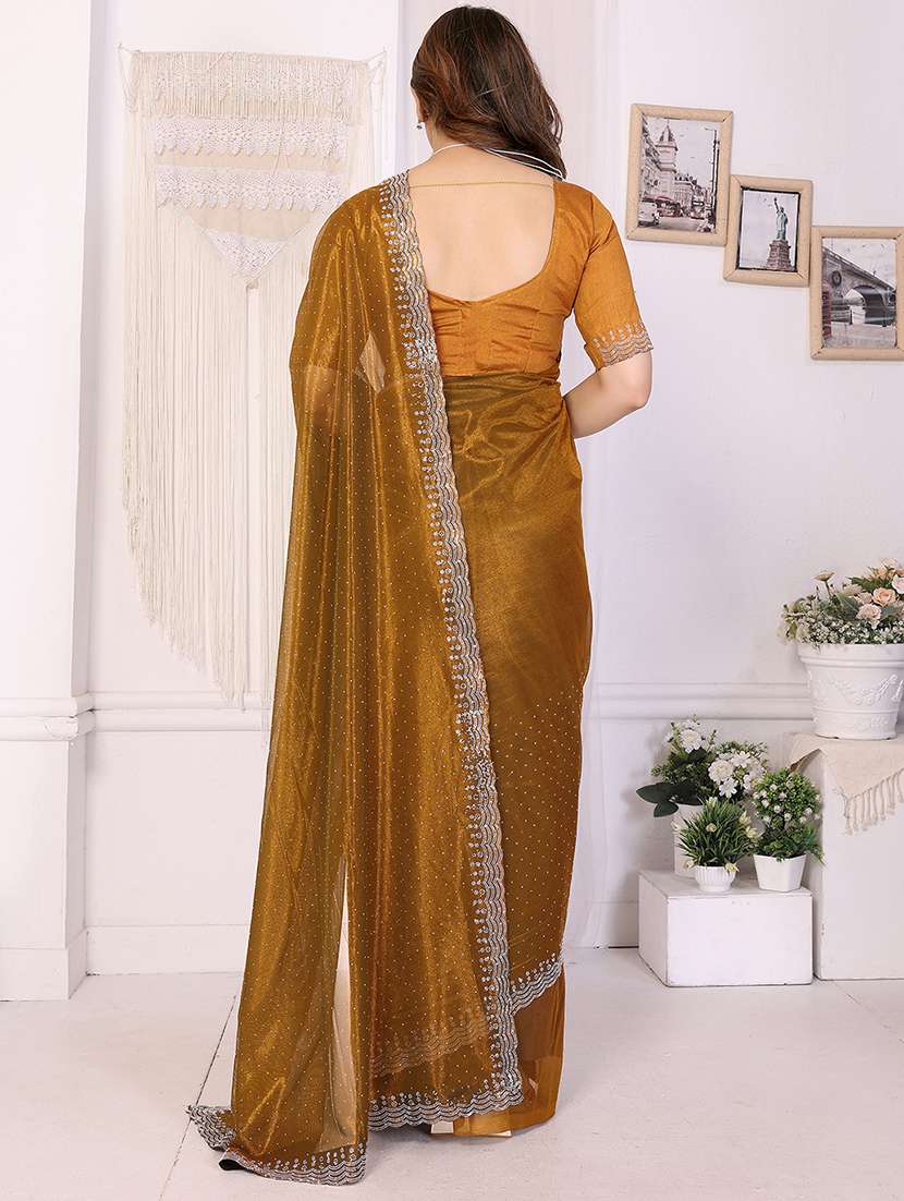 women solid with work embellished saree with blouse - 22048150 -  Standard Image - 2