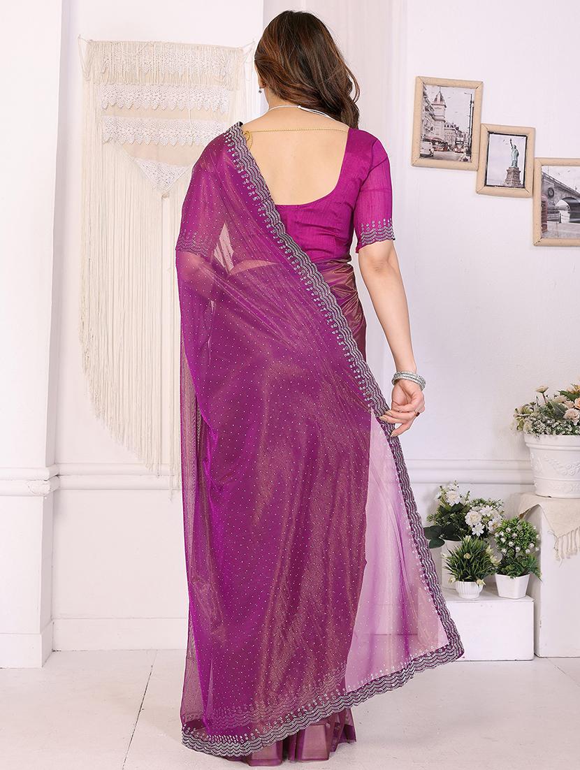 women solid with work embellished saree with blouse - 22048151 - Standard Image - 2