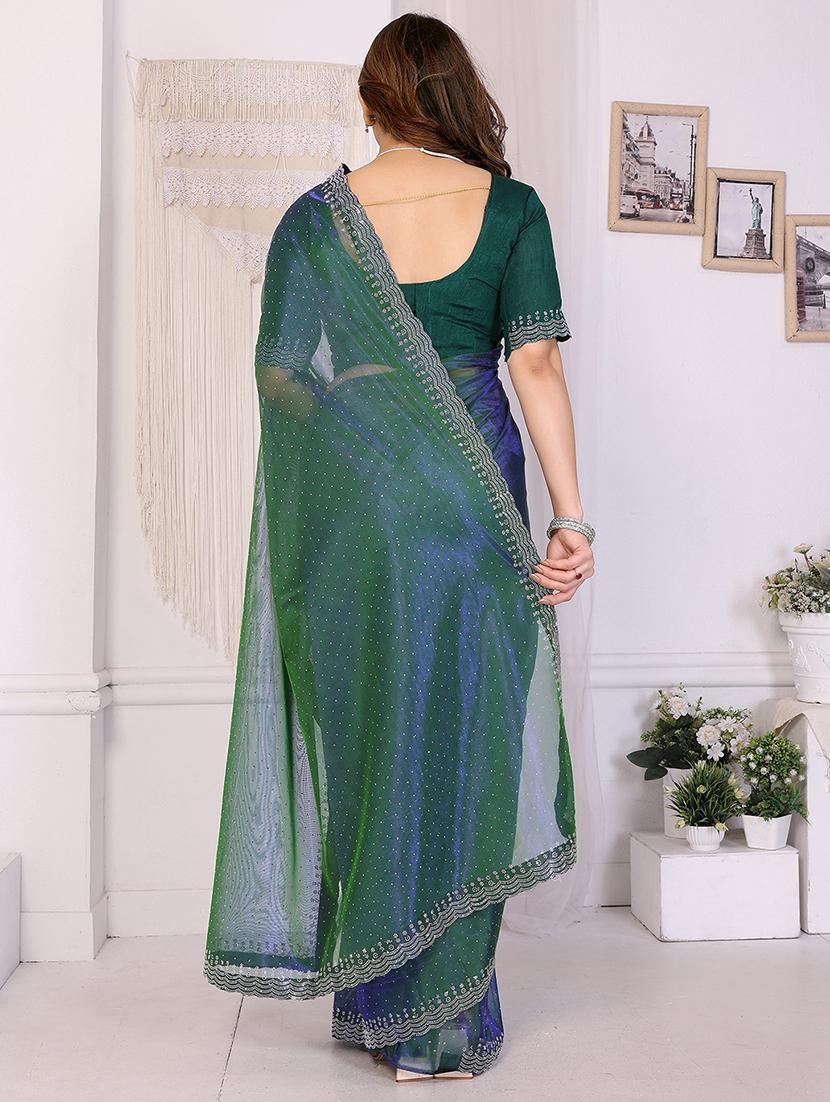 women solid with work embellished saree with blouse - 22048152 - Standard Image - 2