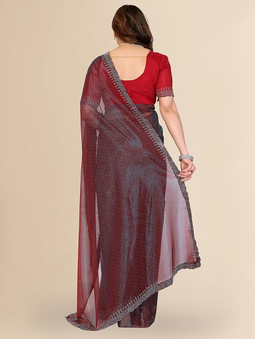 women solid with work embellished saree with blouse - 22048169 - Standard Image - 2