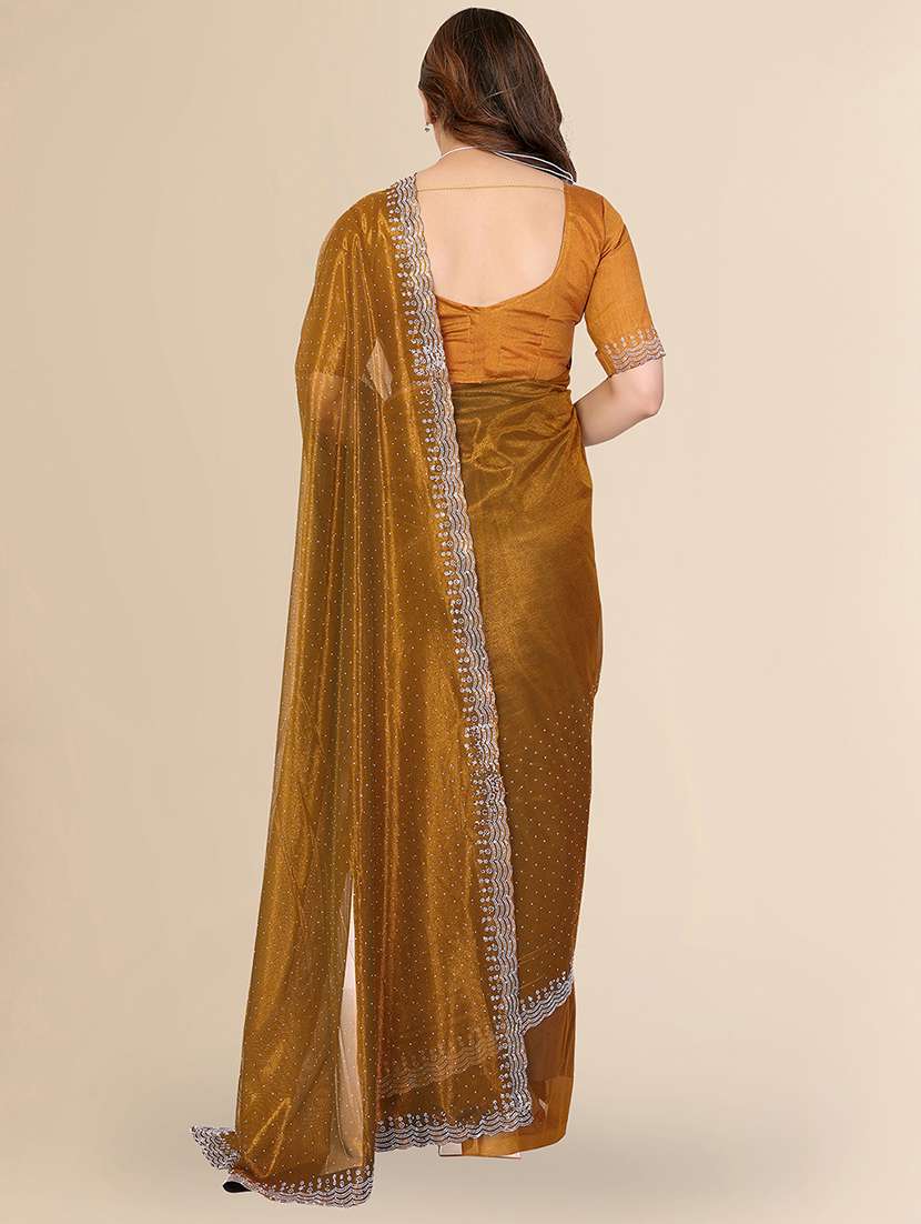 women solid with work embellished saree with blouse - 22048170 - Standard Image - 2
