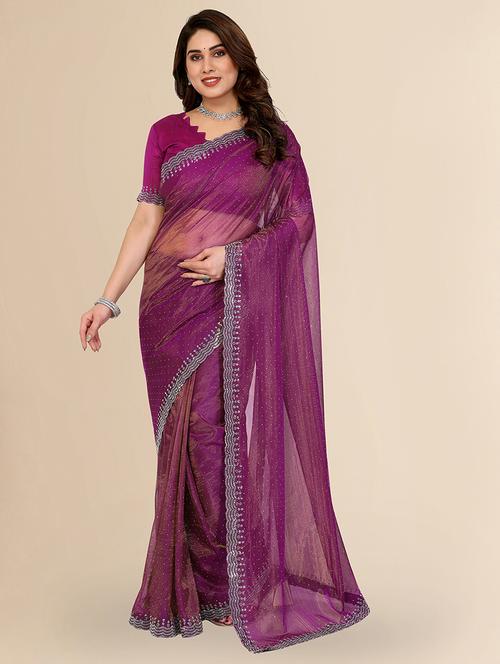 women solid with work embellished saree with blouse - 22048171 - Standard Image - 0