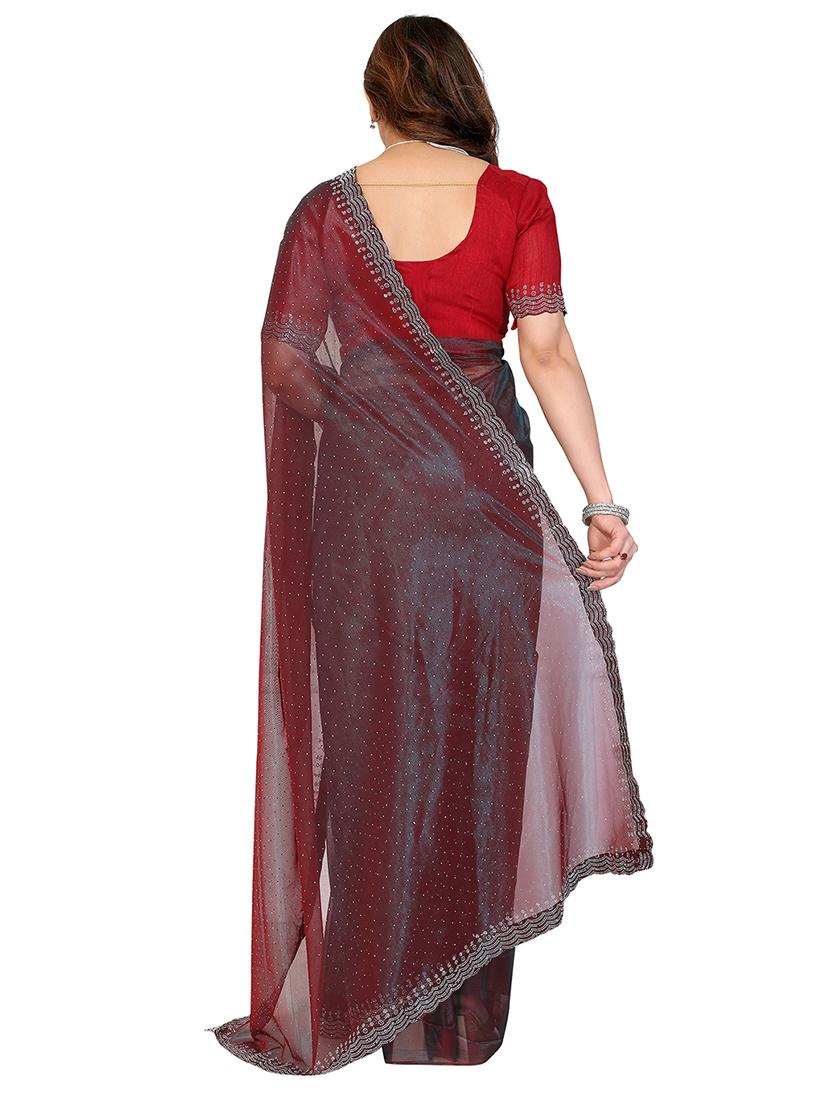 women solid with work embellished saree with blouse - 22048189 - Standard Image - 2