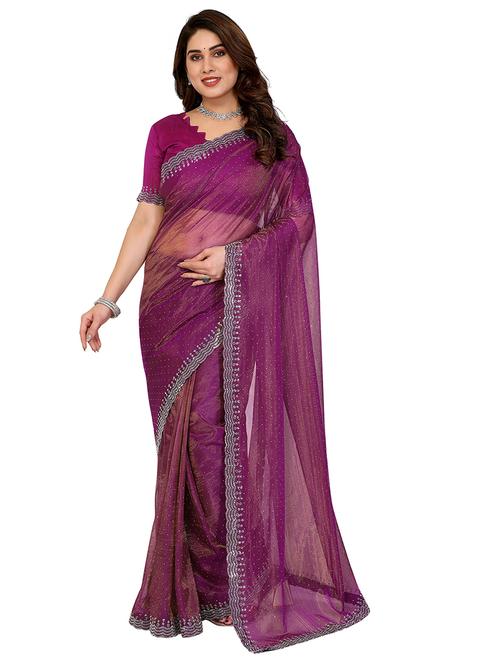 women solid with work embellished saree with blouse - 22048191 - Standard Image - 0