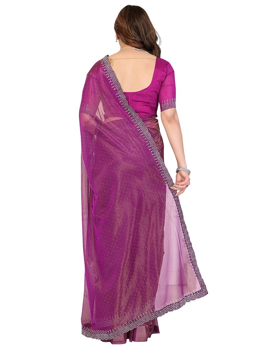 women solid with work embellished saree with blouse - 22048191 - Standard Image - 2