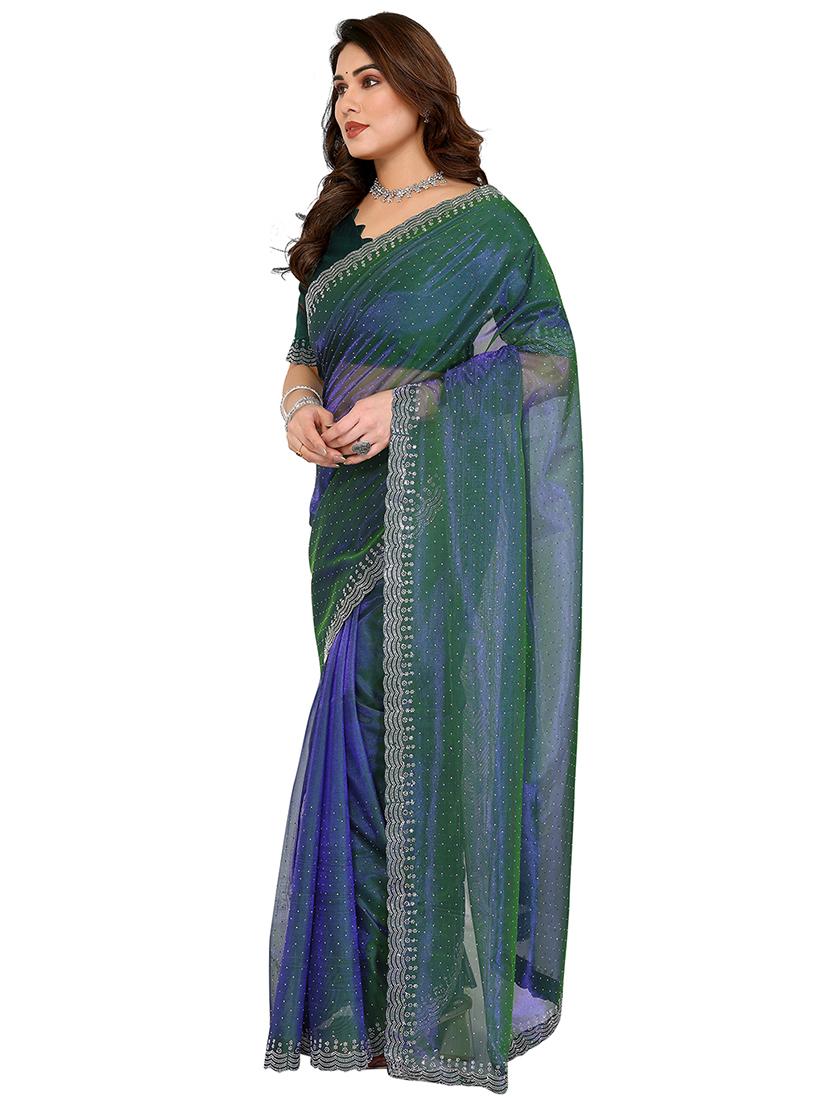 women solid with work embellished saree with blouse - 22048192 - Zoom Image - 0