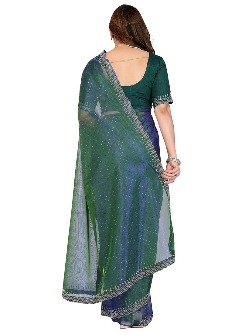 women solid with work embellished saree with blouse - 22048192 - Standard Image - 2