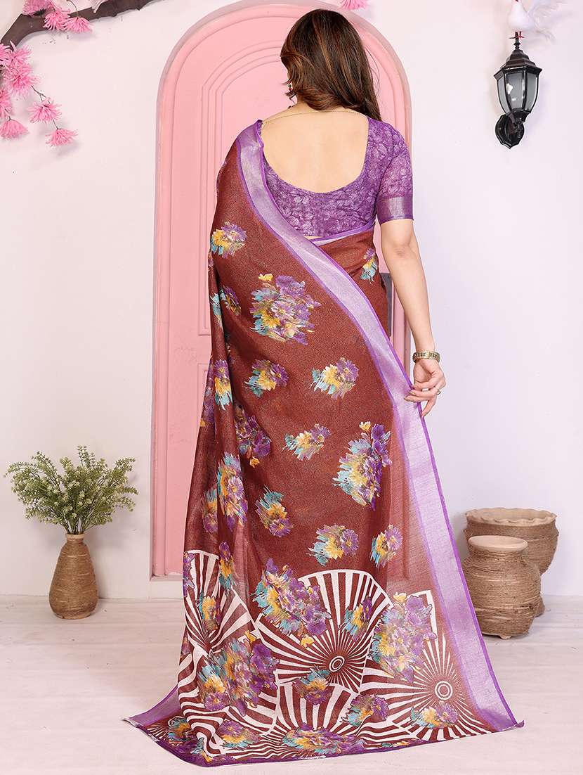 women floral printed saree with blouse - 22048205 -  Standard Image - 2