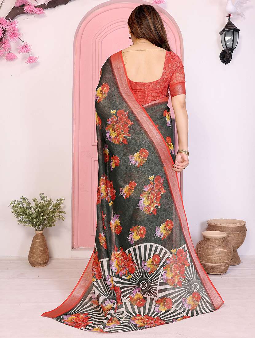 women floral printed saree with blouse - 22048207 -  Standard Image - 2
