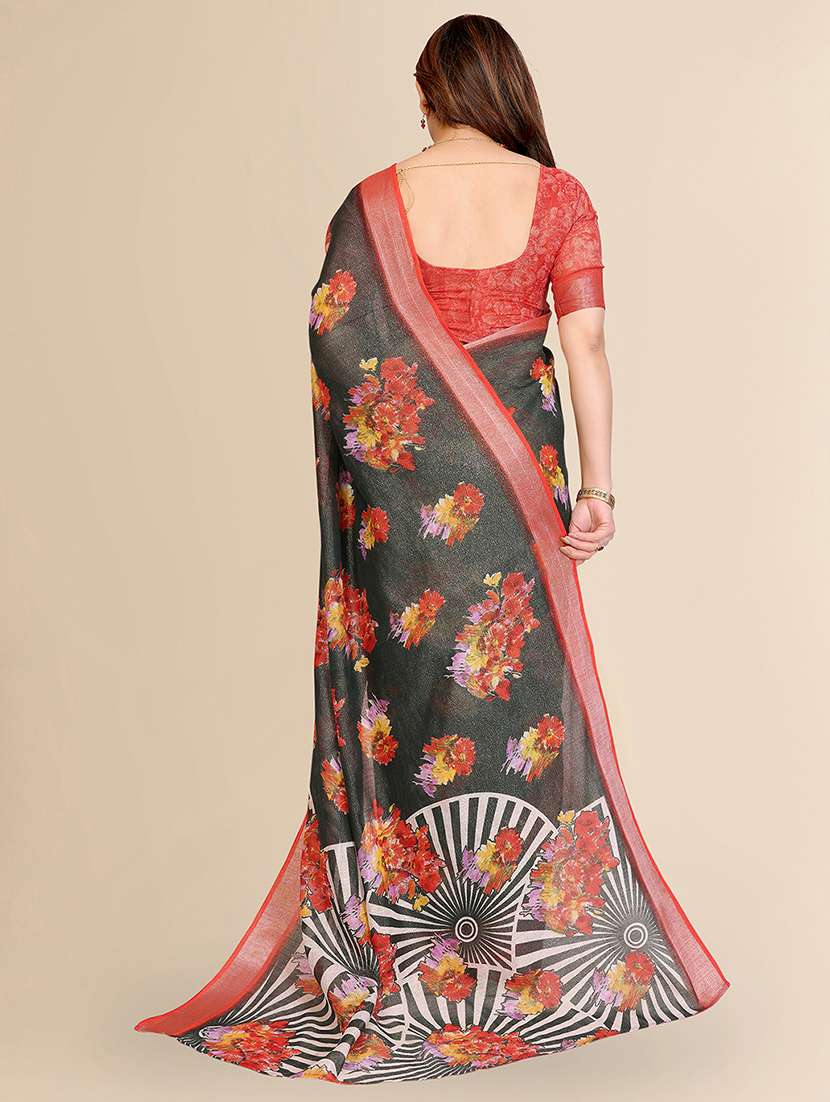 women floral printed saree with blouse - 22048219 -  Standard Image - 2