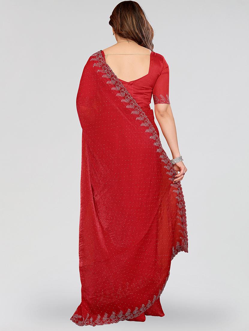 women solid with work embellished saree with blouse - 22048221 - Standard Image - 2