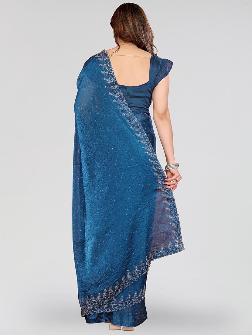 women solid with work embellished saree with blouse - 22048226 - Standard Image - 2