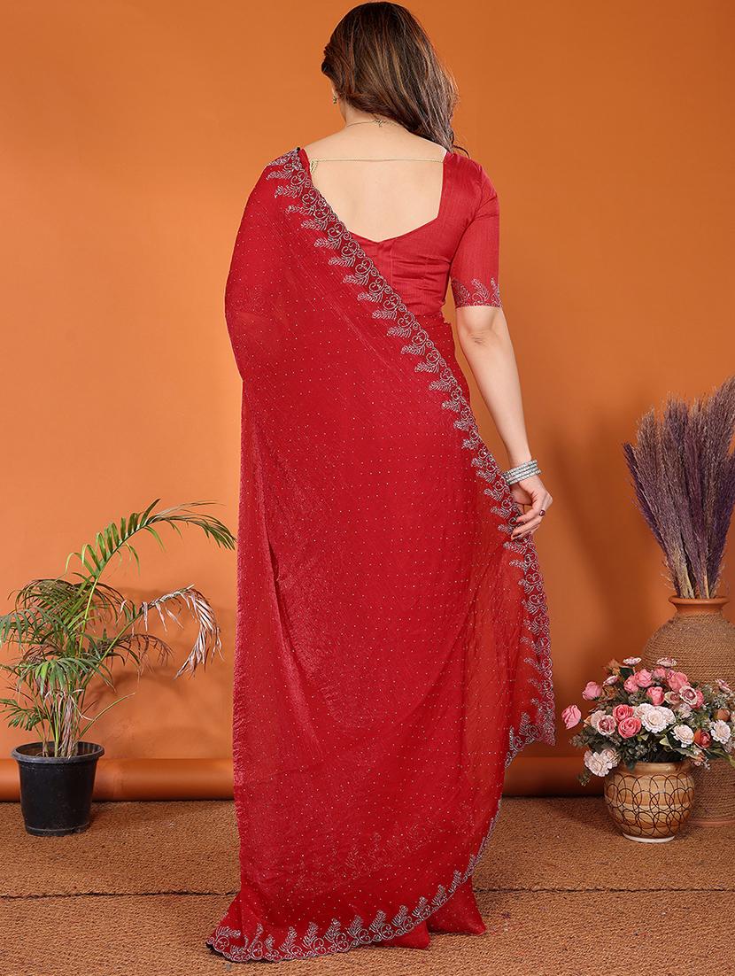 women solid with work embellished saree with blouse - 22048233 - Standard Image - 2