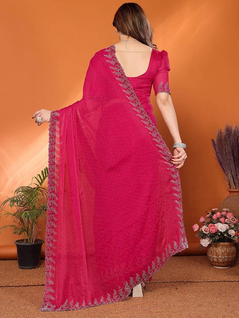 women solid with work embellished saree with blouse - 22048235 - Standard Image - 2