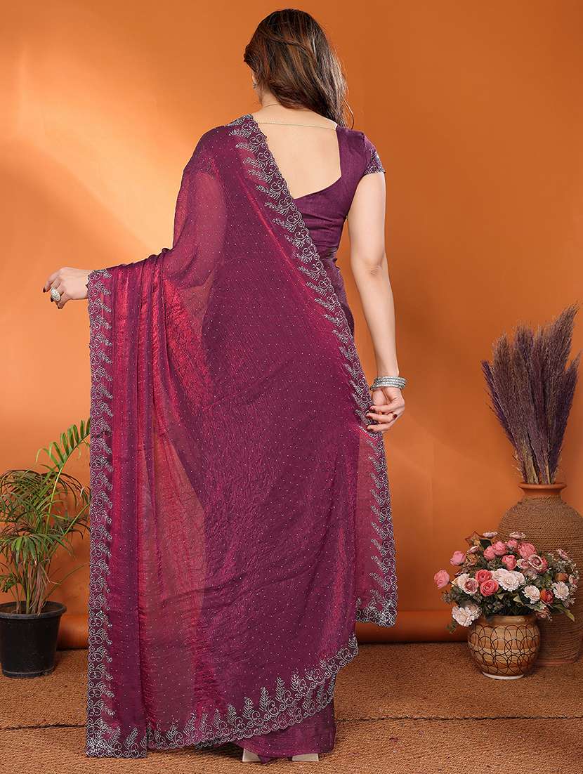 women solid with work embellished saree with blouse - 22048236 - Standard Image - 2