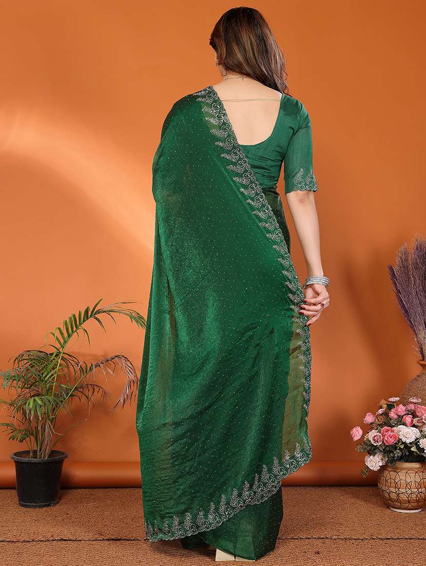 women solid with work embellished saree with blouse - 22048237 - Standard Image - 2