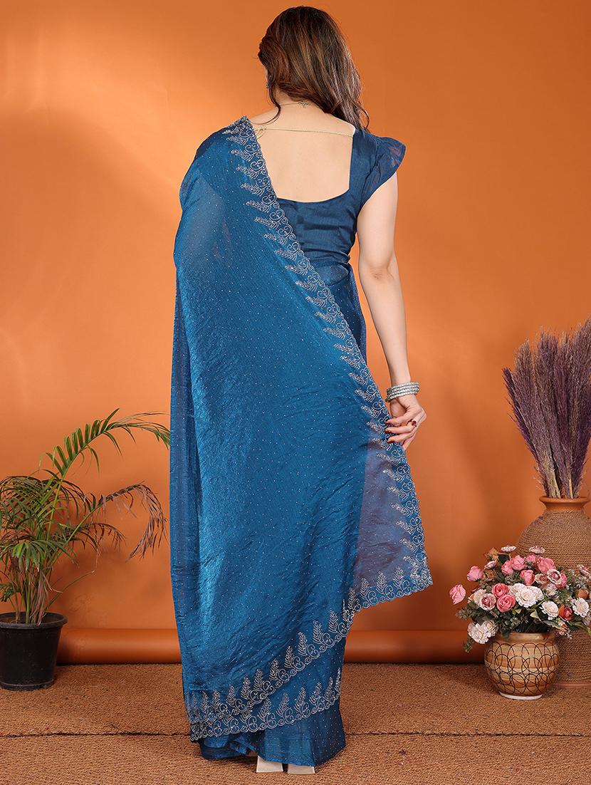 women solid with work embellished saree with blouse - 22048238 - Standard Image - 2